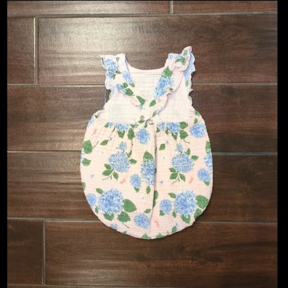 12/18 M Angel Dear Hydrangea Muslin Cotton Ruffle Bib Bubble Sunsuit Romper - Picture 2 of 10